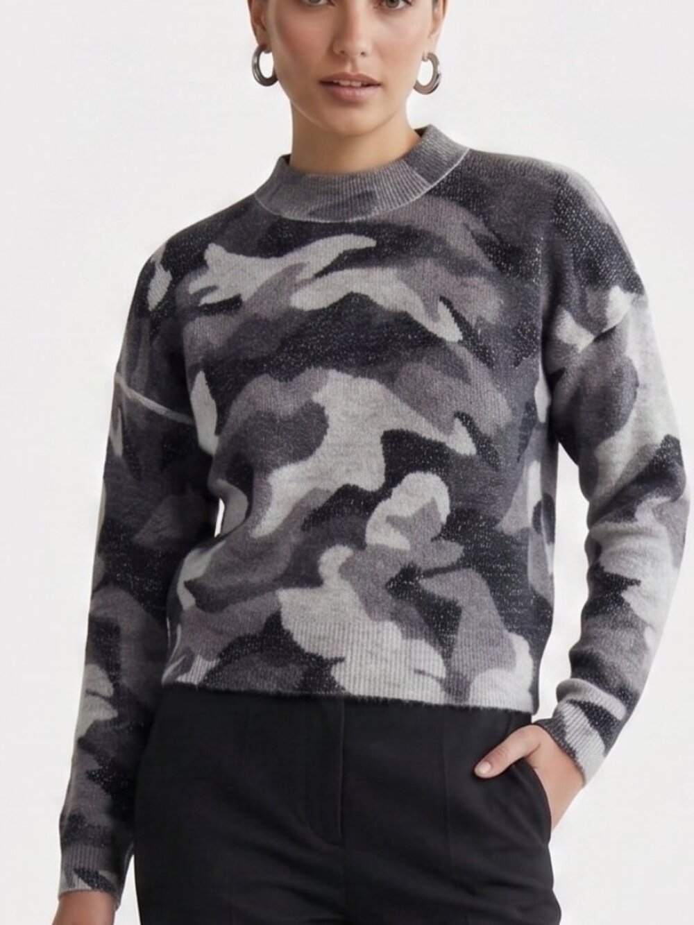 27 Miles Malibu Cashmere Metallic Grey Camo Crew Neck Sweater – Size Small, NWOT